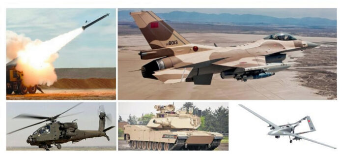 Lanzadores Pulse, F-16, helicópteros Apache, carros Abrams, drones Bayraktar TB2, parte de la modernización del armamento de Marruecos. (Fuente: https://www.eldebate.com)