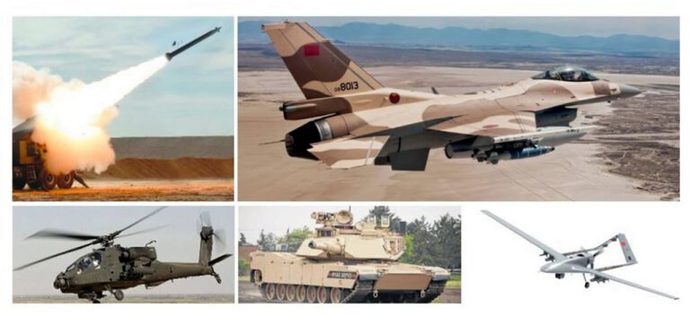 Lanzadores Pulse, F-16, helicópteros Apache, carros Abrams, drones Bayraktar TB2, parte de la modernización del armamento de Marruecos. (Fuente: https://www.eldebate.com)