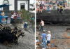 Baño de cabras en el muelle del Puerto de la Cruz. Fotos tomadas en la jornada de ayer, 24 de junio.