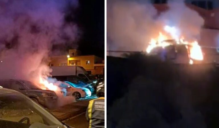 Vehículos ardiendo en Finca España (Fuente: Redes sociales)