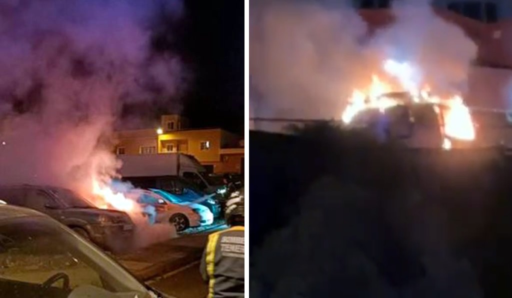 Vehículos ardiendo en Finca España (Fuente: Redes sociales)
