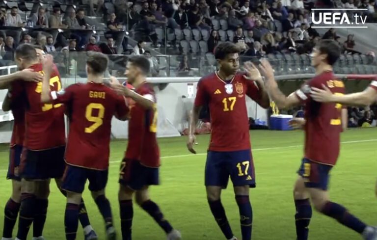 Celebración de un gol de España. (Fuente: https://www.uefa.com)