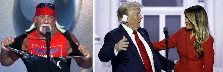 El conocido luchador ya retirado de la WWE Hulk Hogan, dio la nota. Melania junto a Trump, espectacular, la diosa de la Convención Nacional Republicana. Impresionante. (vía Youtube)